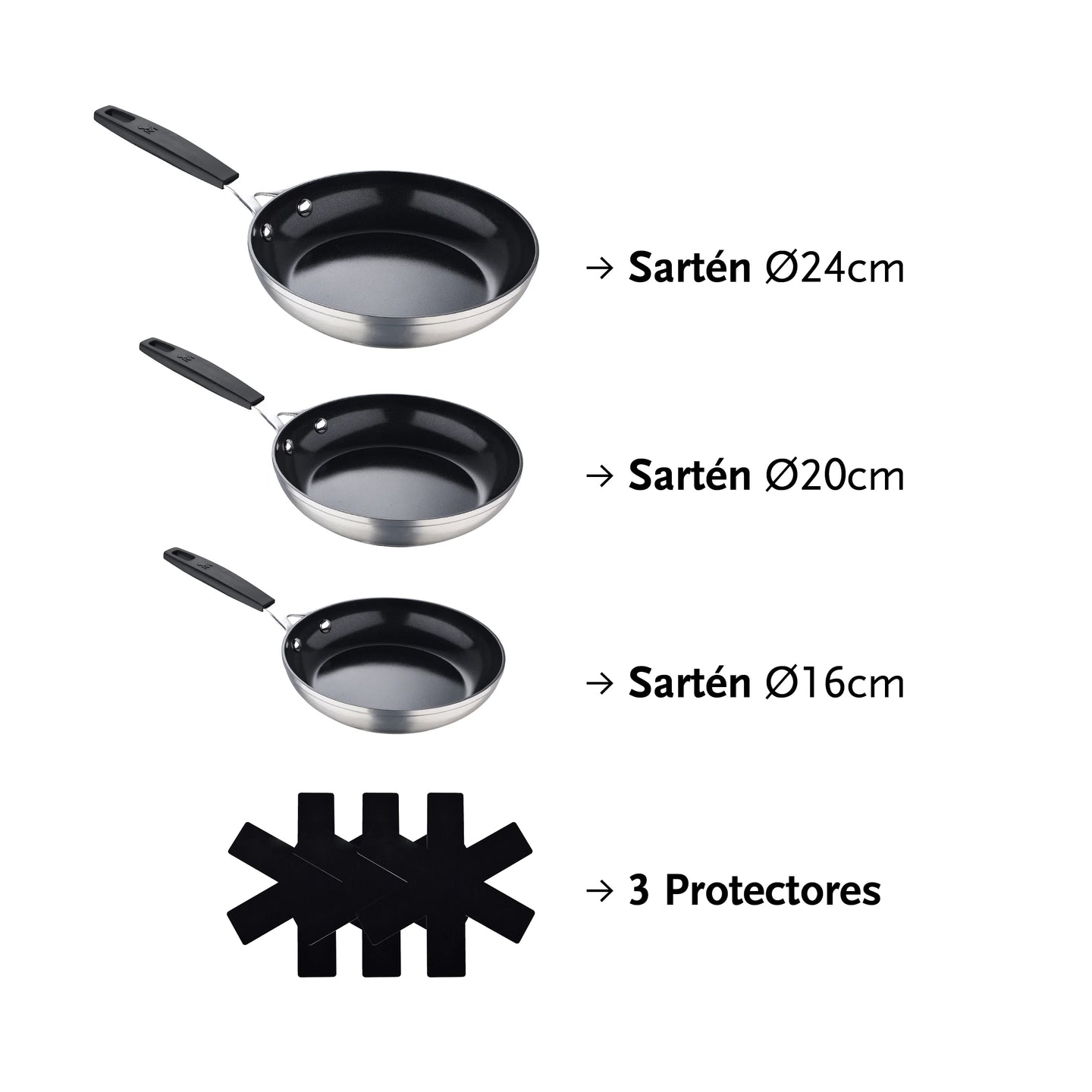 Juego de 3 sartenes SMART 16 cm + 20 cm + 24 cm - MasterPRO